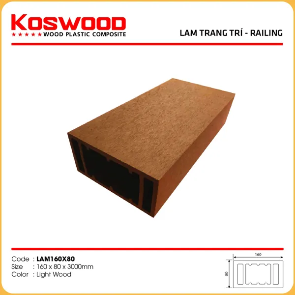 Thanh Lam Gỗ Nhựa Ngoài Trời Kosmos LAM160x80 Light Wood